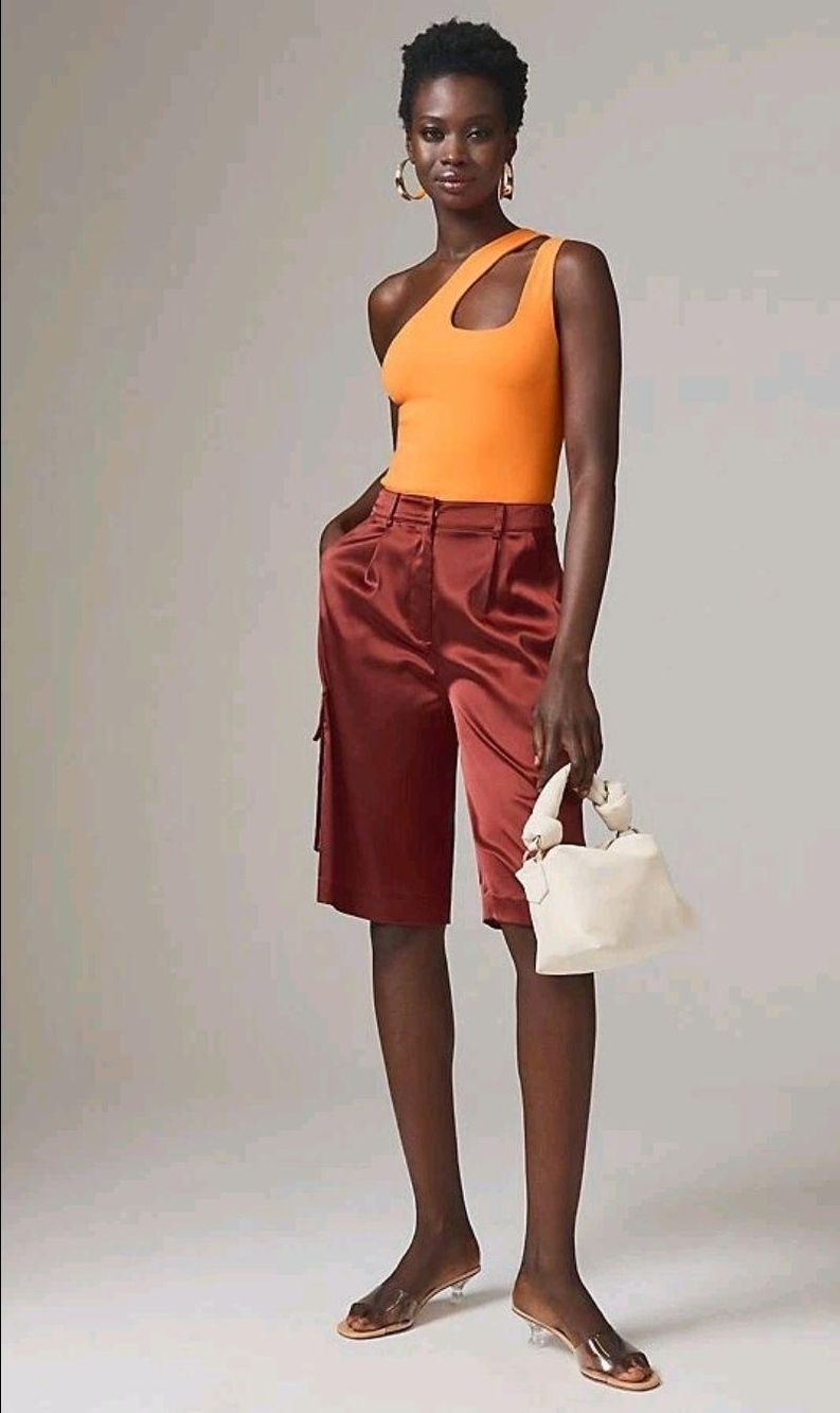 Anthropologie Hutch Culotte Shorts Womens Small Brown Satin Pleated Utility NEW
